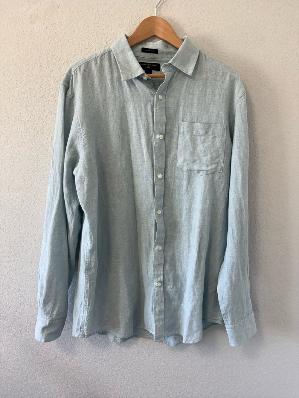 Banana Republic Linen Cotton Button Down Shirt Mens Large Slim Fit Light Blue